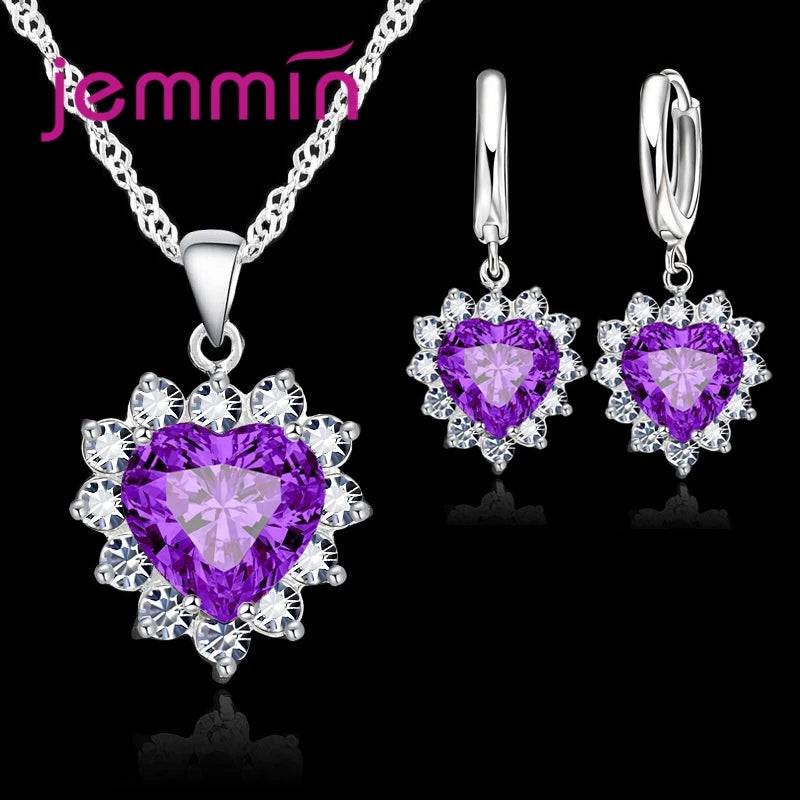 925 Silver with Stamped Heart Pendant Hoop Earrings