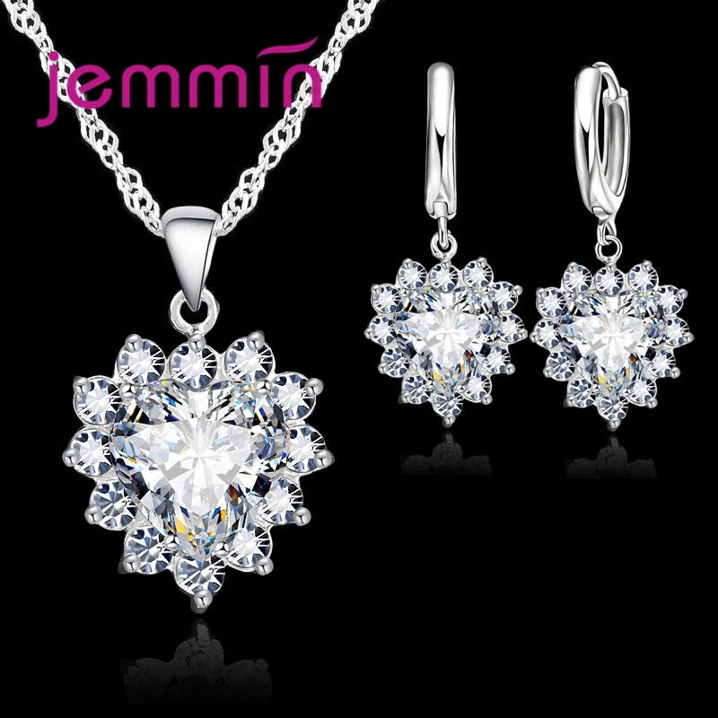 925 Silver with Stamped Heart Pendant Hoop Earrings