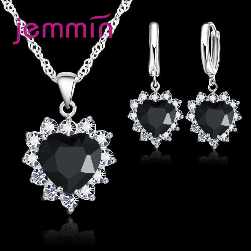 925 Silver with Stamped Heart Pendant Hoop Earrings