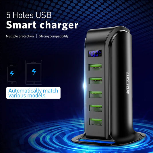 USLION 5 Port USB Charger with LED Display