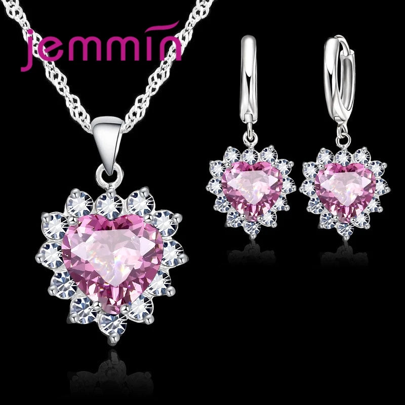 925 Silver with Stamped Heart Pendant Hoop Earrings