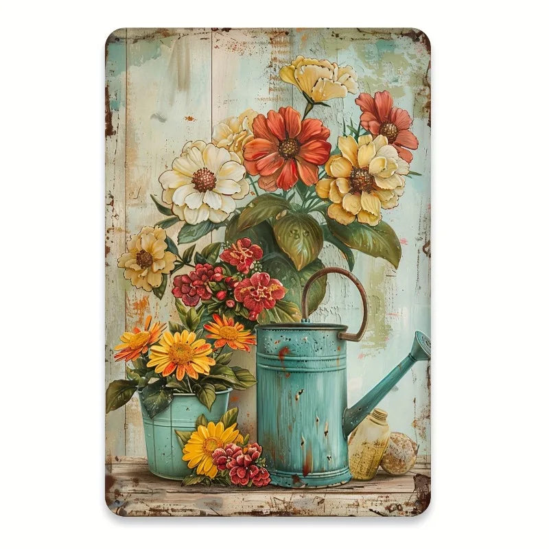 Retro Flower Pot Iron Painting