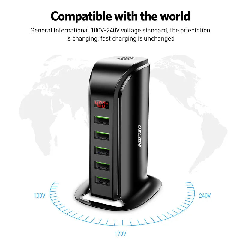 USLION 5 Port USB Charger with LED Display