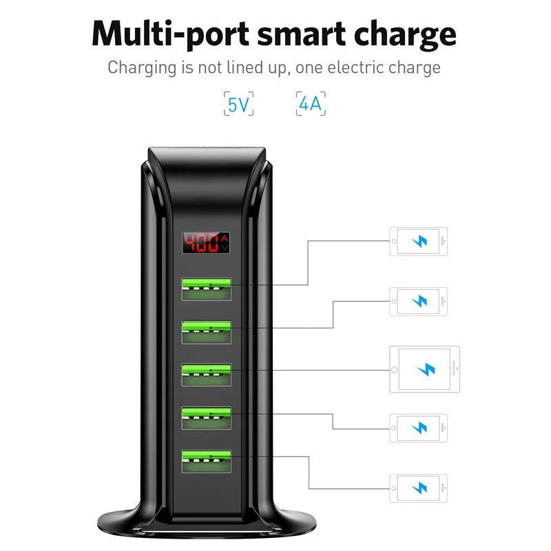 USLION 5 Port USB Charger with LED Display