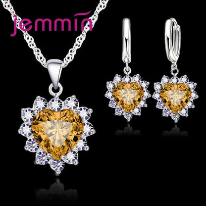 925 Silver with Stamped Heart Pendant Hoop Earrings