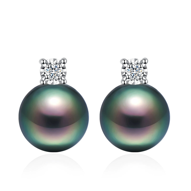 Avanti Diamond Stud Black Pearl Earrings